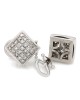 Square Shaped Round Diamond Pave Earrings with Omega Backs in 18k White Gold